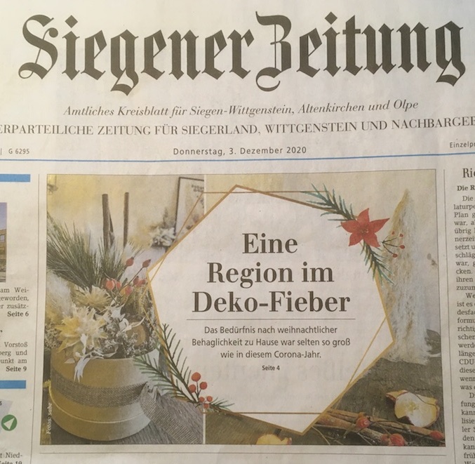 Siegener Zeitung vom 3.12.2020, Titelseite Deko-Beitrag
